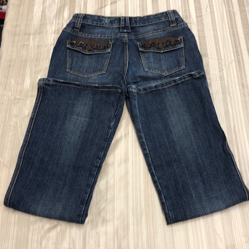 Vanilla Star Blue Jeans Leather Like Flap Back Pockets Accent Size 7